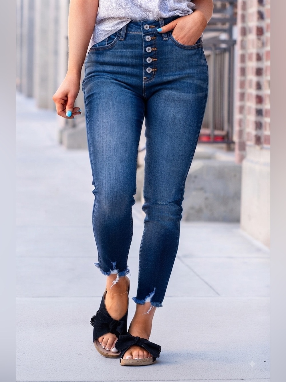 KanCan Dark Blue High-Rise Skinny Jeans with Button-Fly
